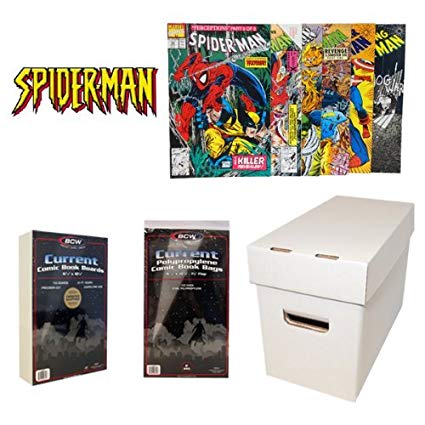 SPIDERMAN Comic Book Collecting Starter Set Kit with Box, Boards, Bags, and Comics