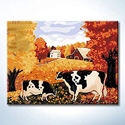 Diy Oil Paintings Paint By Numbers Kits Farm Cow Autumn Paintworks Diy By Yourself