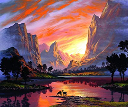 Pink Lime Studio Painting By Numbers DIY Kit - FIRST COLLECTION - Frameless Art Picture 16x20in - Oil painting on canvas Kit for Adults, Seniors, Teenagers or Children Nature at Sunrise (106)