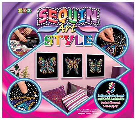 Sequin Art Style, Three Butterflies, Sparkling Arts and Crafts Picture Kit, Creative Crafts