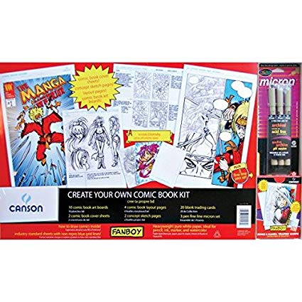 Canson Foundation Series Create Your Own Comic Book Kit: 10 Art Boards, 2 Cover, 2 Sketch, 4 Layout, 20 Trading cards, and 3 Sakura Pens, 11 17 Inch