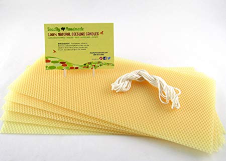 Make Your Own Beeswax Candle Starter Kit - Includes 5 Full Size 100% Beeswax Honeycomb Sheets in BUTTERCUP and Approx. 6 Yards of Cotton Wick. Each Beeswax Sheet Measures Approx. 8