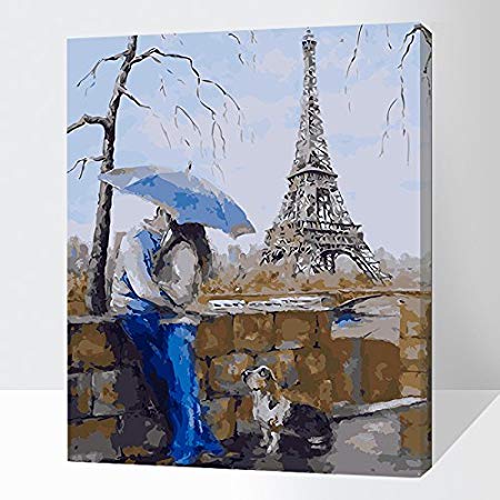 ifymei Paint By Number Kits Paintworks DIY Oil Painting for Kids and Adults Beginner, Painting on Canvas with Frame 16x20inch (Love of Eiffel Tower)